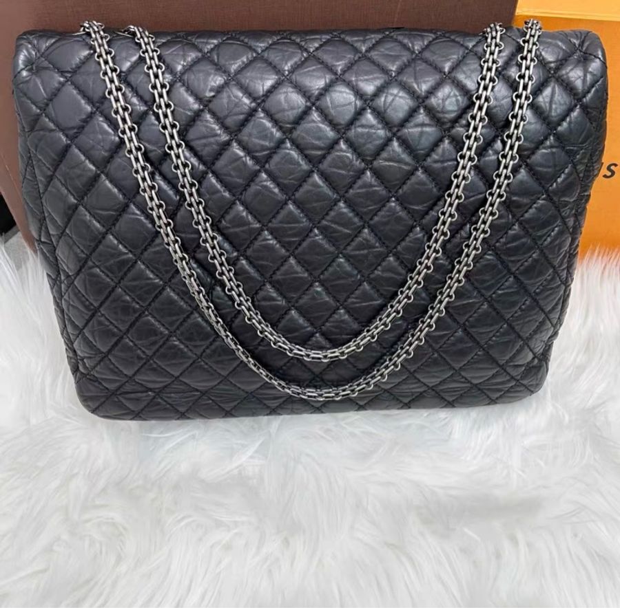 Chanel 黑銀2.55 托特機場鏈條包-1