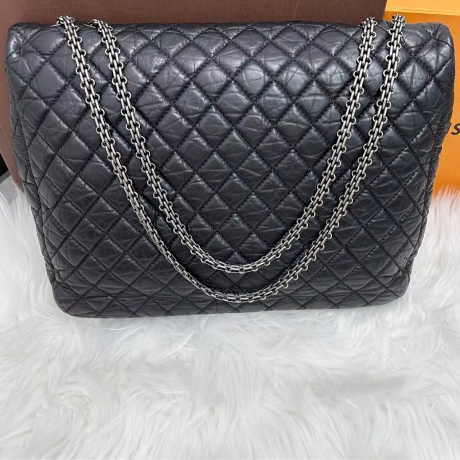 Chanel 黑銀2.55 托特機場鏈條包-6