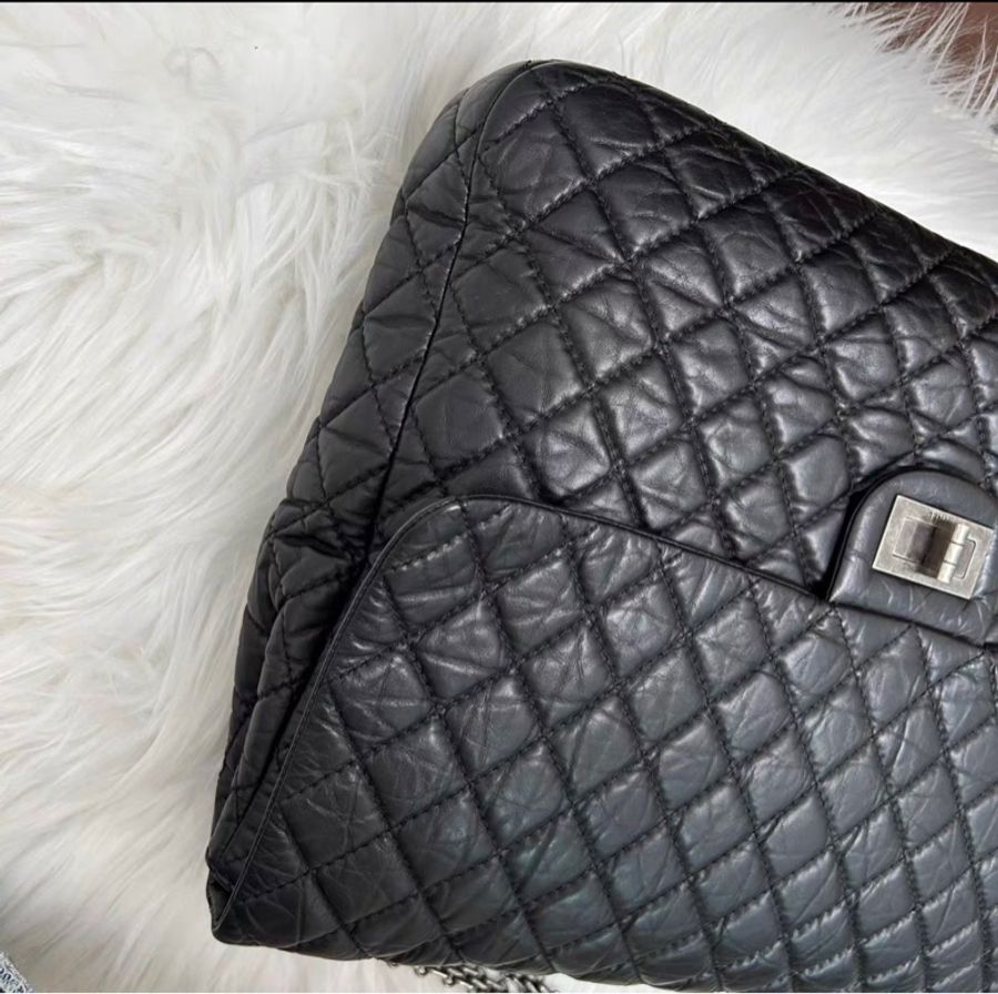 Chanel 黑銀2.55 托特機場鏈條包-11