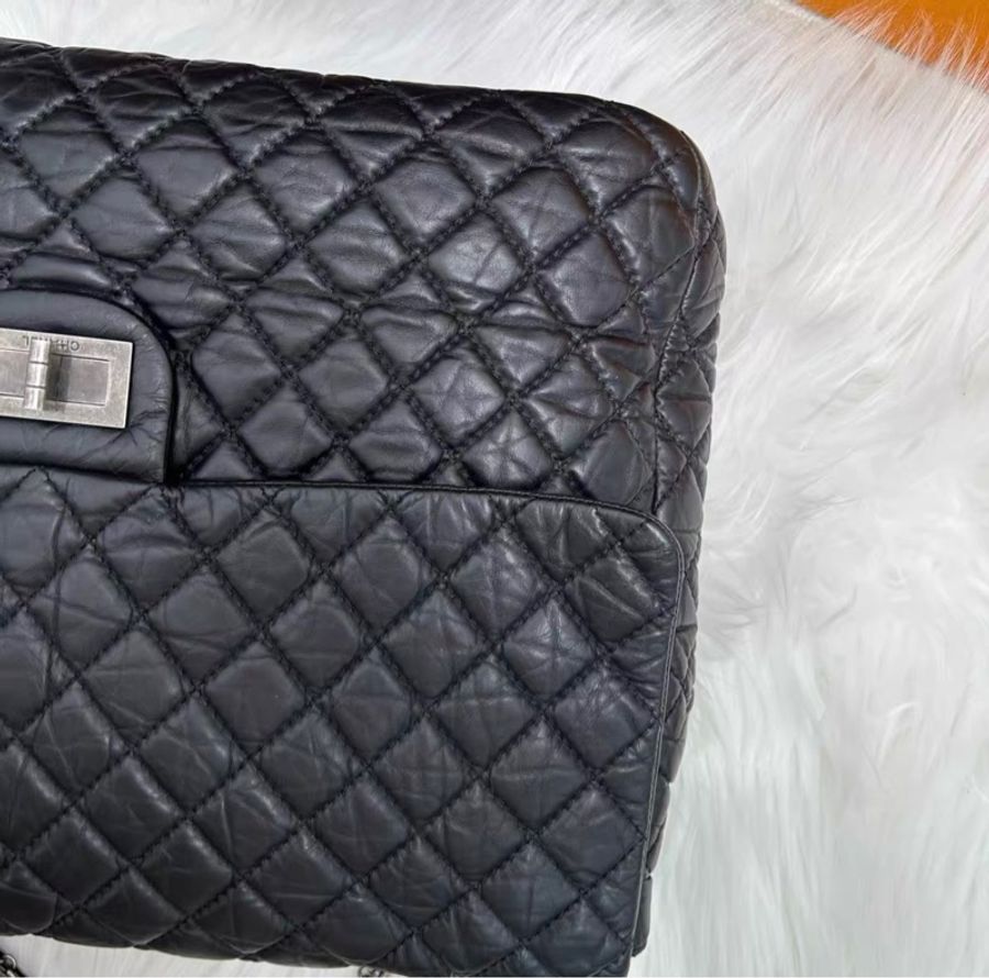 Chanel 黑銀2.55 托特機場鏈條包-19