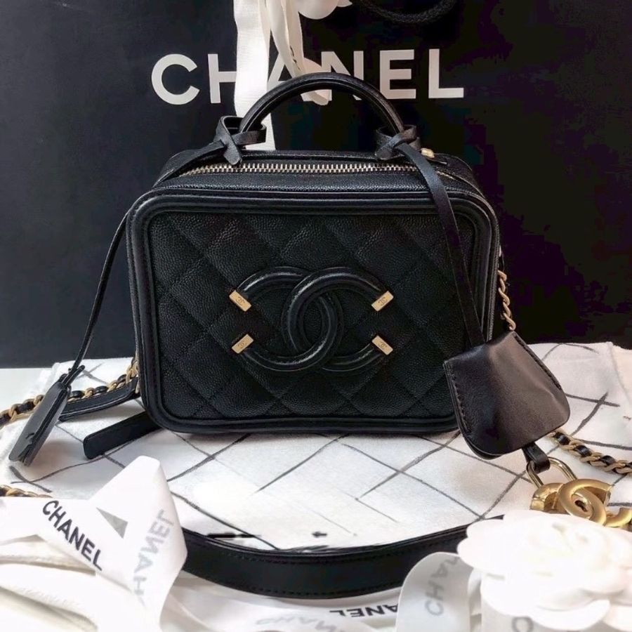 全新全配🖤✨#香奈兒 #黑金荔枝 #vanity case #相機包-0