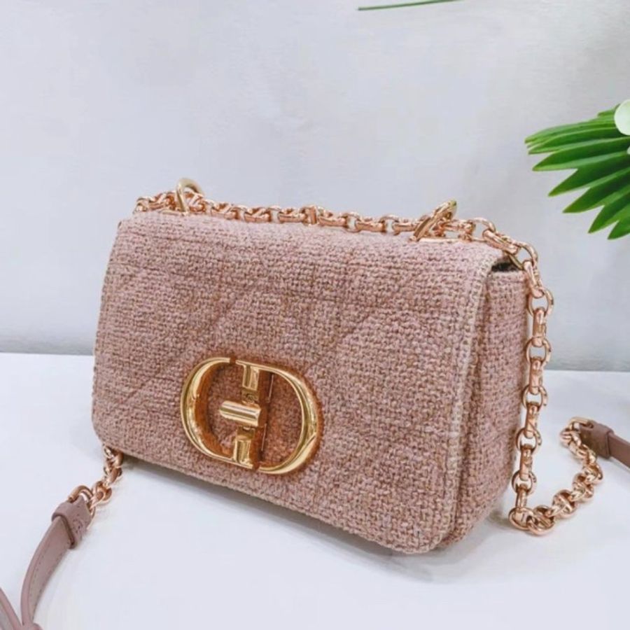 Dior 粉色亞麻小號 DIOR CARO 鏈條肩背包20x12x7cm 97 新配件塵袋-1