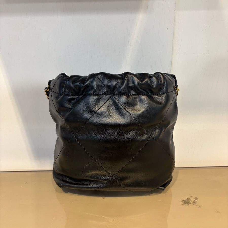 Chanel 黑牛皮Mini22珍珠鏈手提肩斜背包AS3980-1