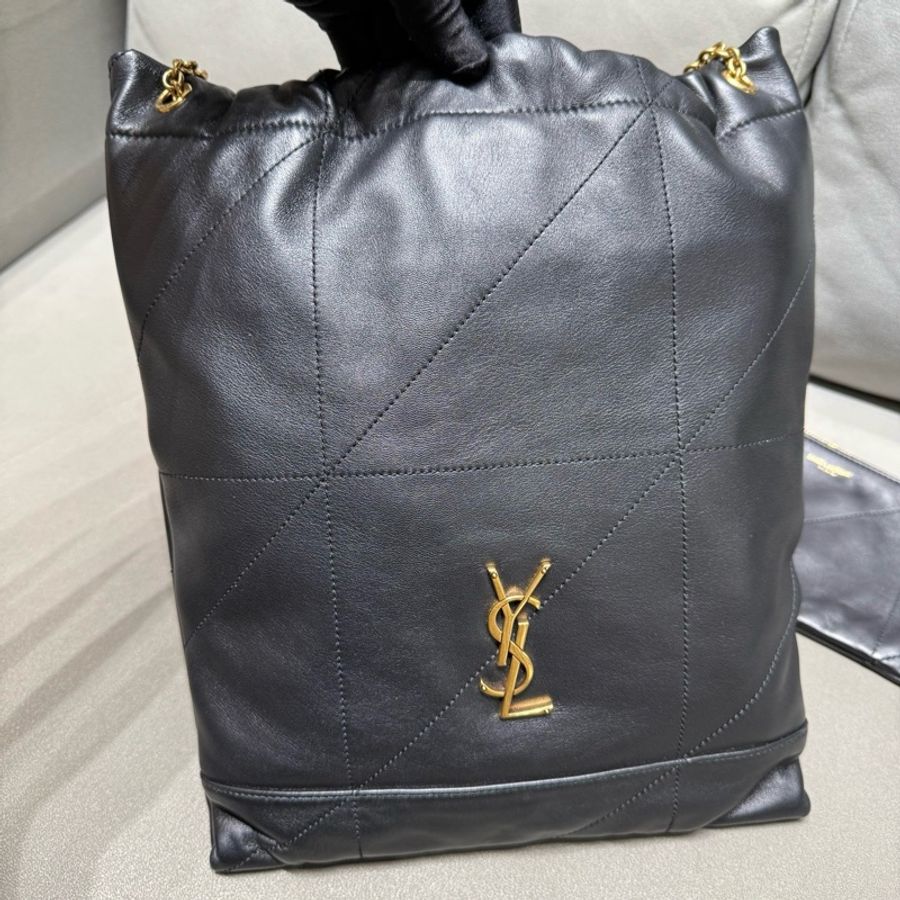 YSL聖羅蘭 黑色垃圾袋 單肩包斜挎包 金扣-1