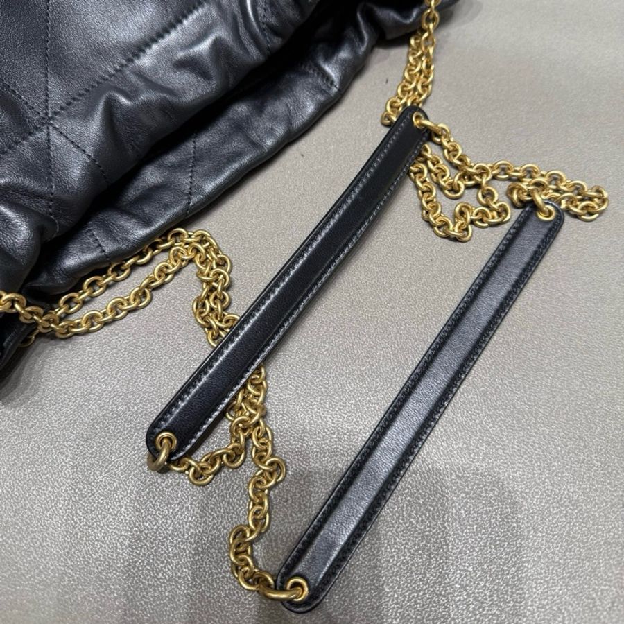 YSL聖羅蘭 黑色垃圾袋 單肩包斜挎包 金扣-6
