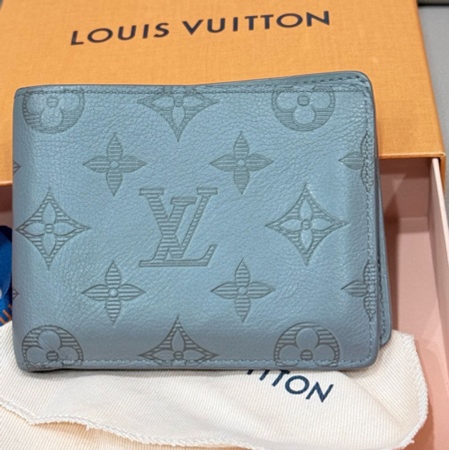 lv louis vuitton 男 灰 印花短夾 使用1年 型號M81383-10
