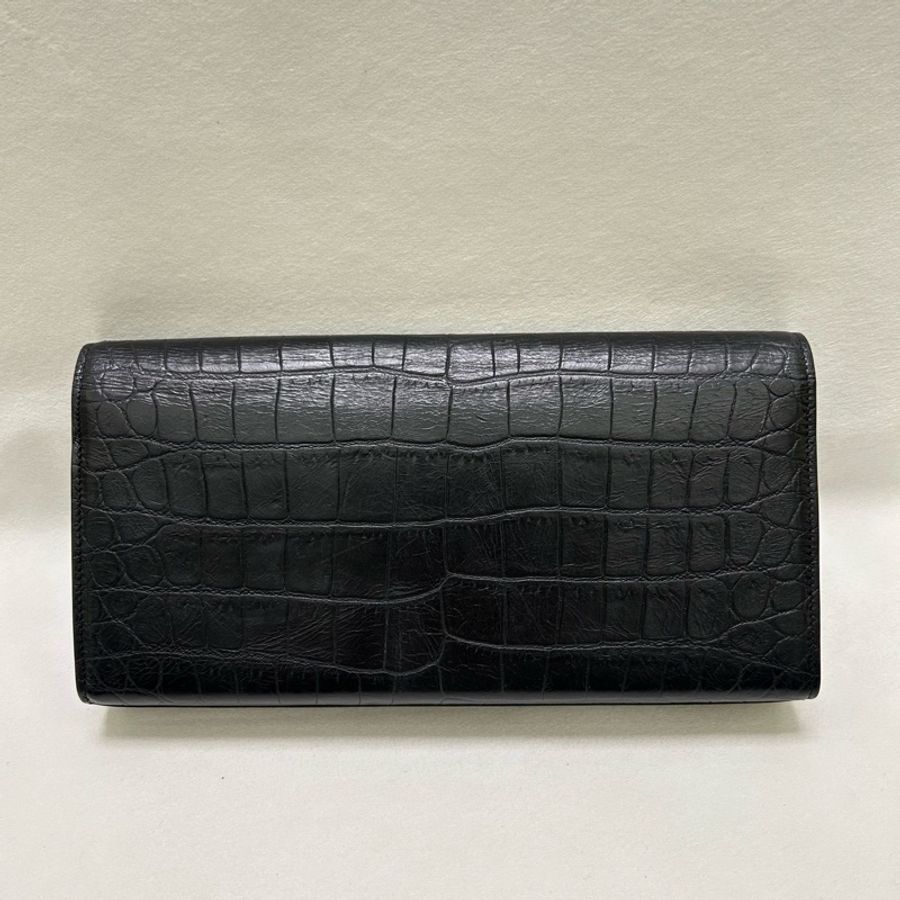 YSL/聖羅蘭黑銀鰐魚紋,流蘇鏈條手拿包-1