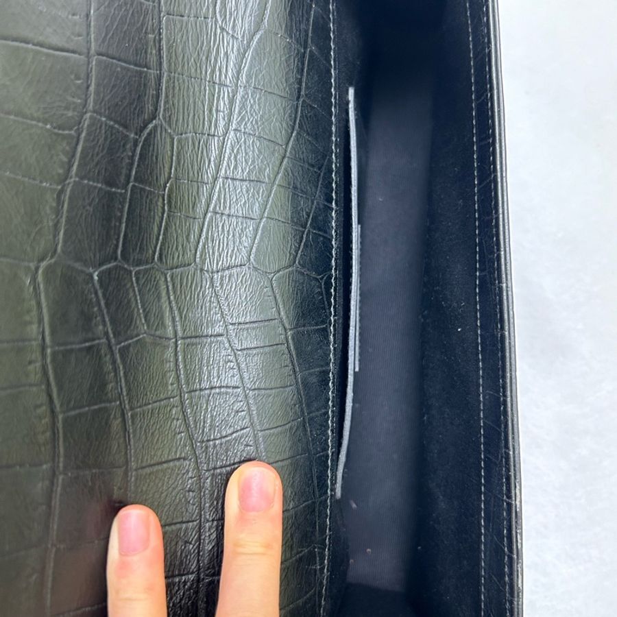 YSL/聖羅蘭黑銀鰐魚紋,流蘇鏈條手拿包-6
