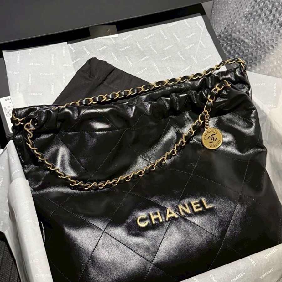 全新全配🖤✨#香奈兒 #黑金22bag #中號 #晶片款-6