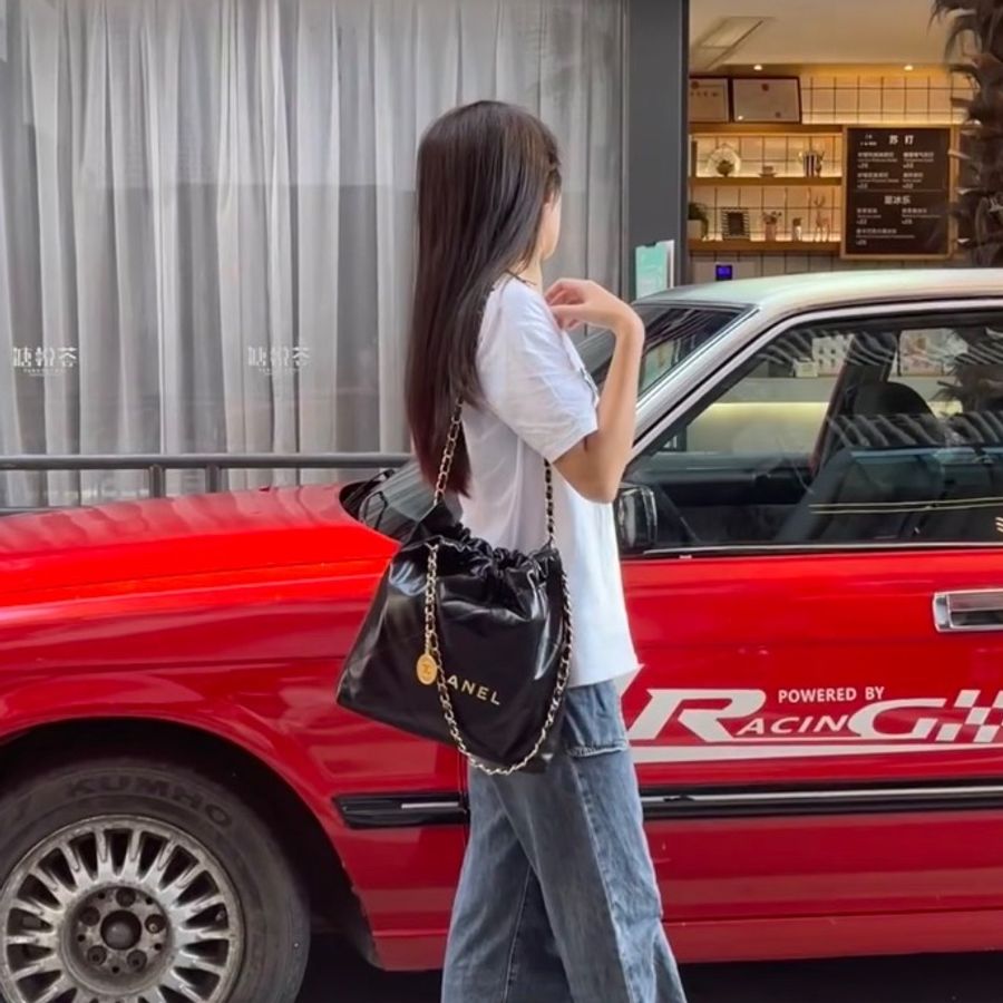 全新全配🖤✨#香奈兒 #22bag #黑金白字 #小號 #晶片款-2