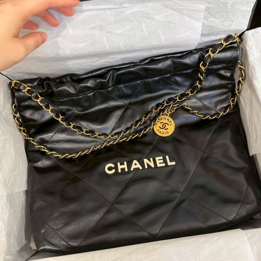 全新全配🖤✨#香奈兒 #22bag #黑金白字 #小號 #晶片款-4