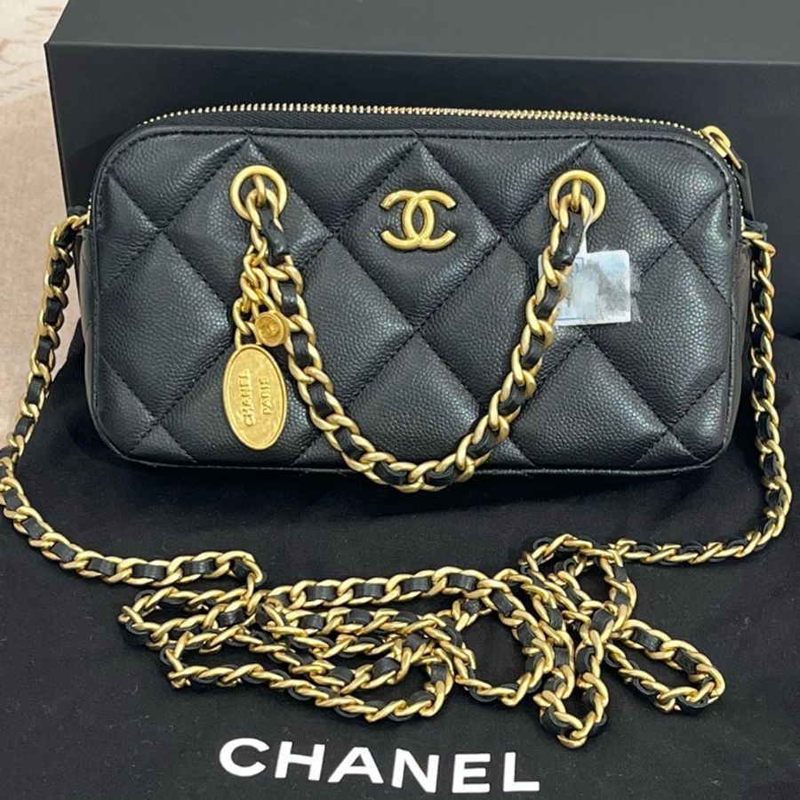 CHANEL香奈兒 黑金金幣手機包 芯片款-0