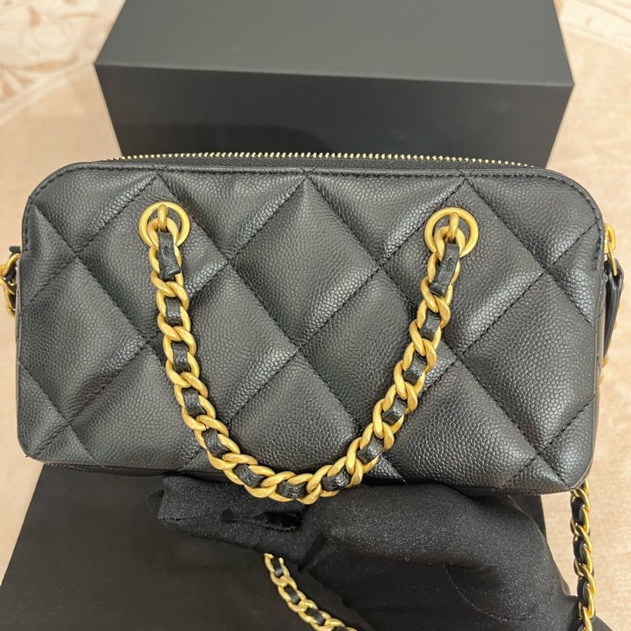 CHANEL香奈兒 黑金金幣手機包 芯片款-3