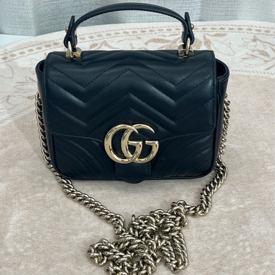 Gucci 古馳新款馬蒙菱格紋手提鏈條單肩包26年-0