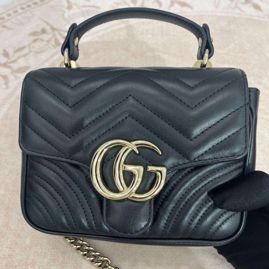 Gucci 古馳新款馬蒙菱格紋手提鏈條單肩包26年-1