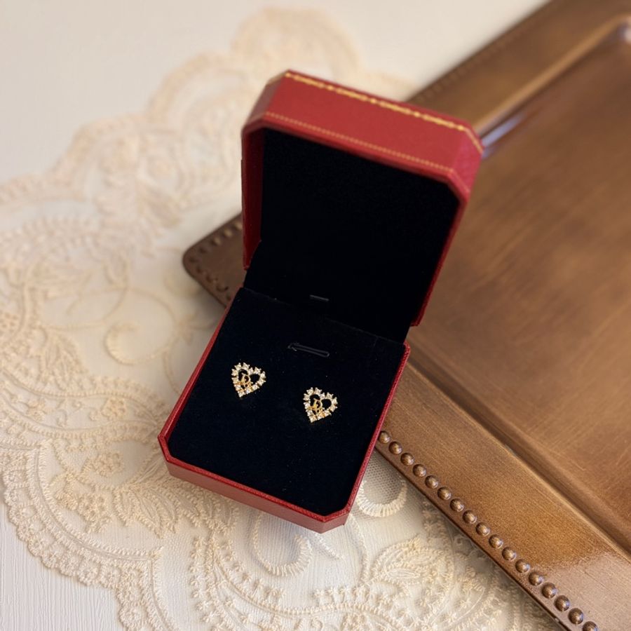 Christian Dior 愛心 Dior logo 水鑽耳夾 耳環 迪奧 鍍金-0