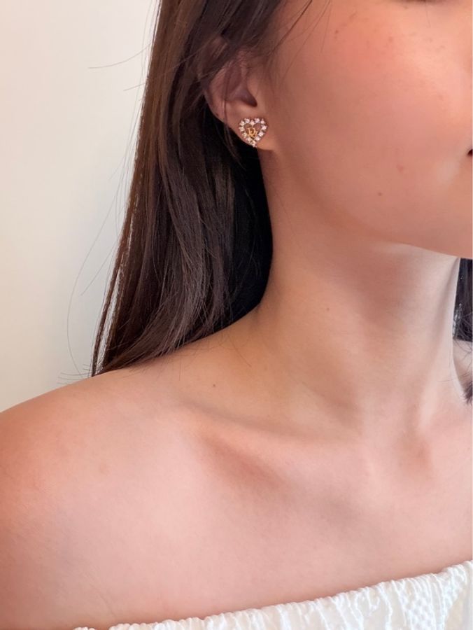 Christian Dior 愛心 Dior logo 水鑽耳夾 耳環 迪奧 鍍金-2