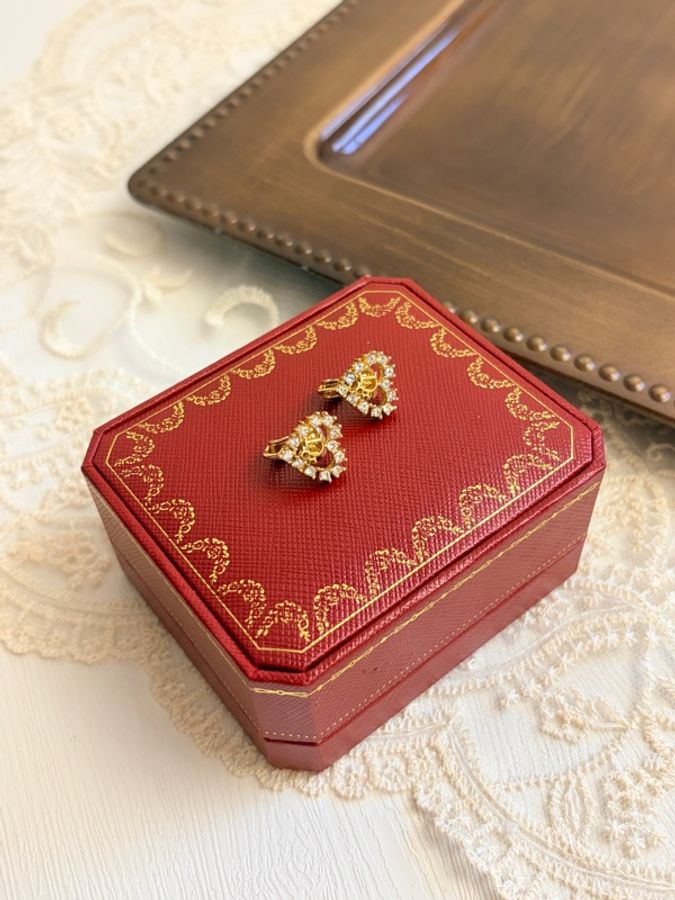 Christian Dior 愛心 Dior logo 水鑽耳夾 耳環 迪奧 鍍金-19