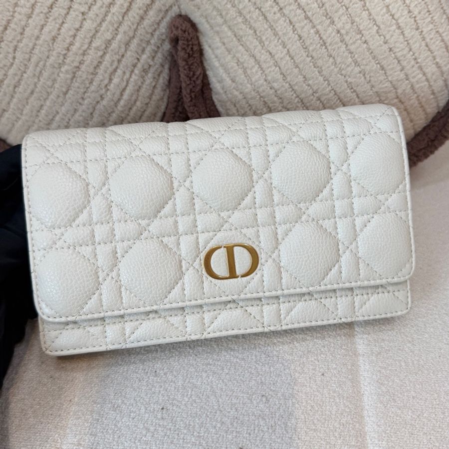 Dior迪奧 Caro woc腰包 白色牛皮 金色鏈條 22年-0