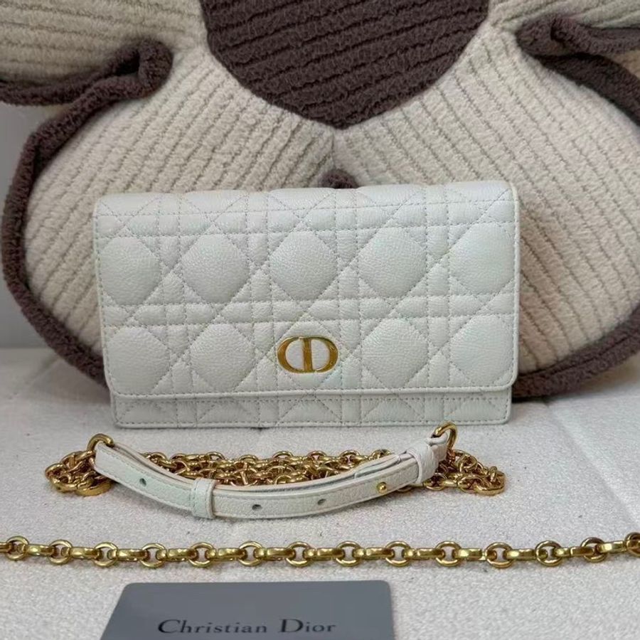 Dior迪奧 Caro woc腰包 白色牛皮 金色鏈條 22年-2