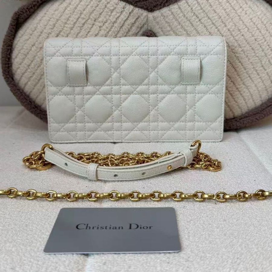 Dior迪奧 Caro woc腰包 白色牛皮 金色鏈條 22年-3
