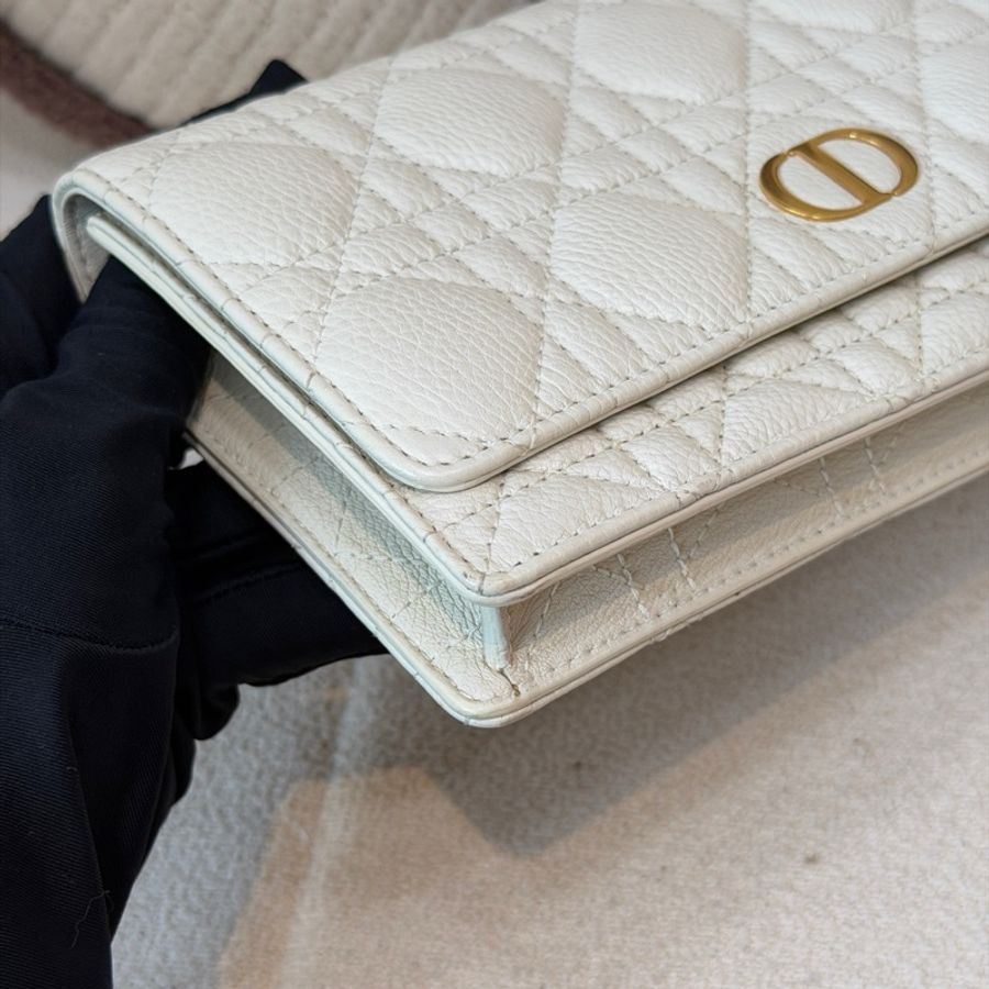 Dior迪奧 Caro woc腰包 白色牛皮 金色鏈條 22年-8