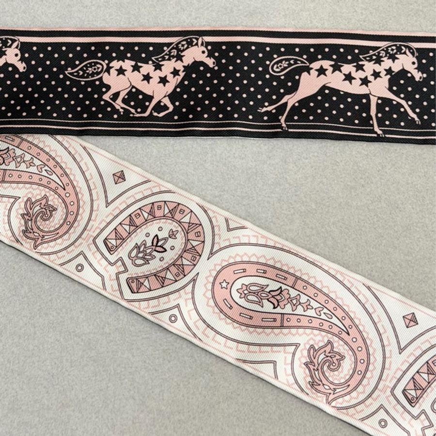 全新 愛馬仕 Hermes Twilly 絲巾 絲帶 星星駿馬 粉紅色-2