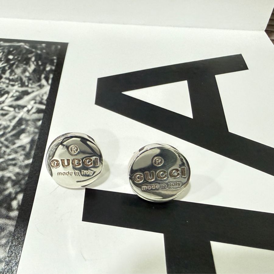 古馳GUCCI 925純銀 耳環 圓形LOGO款-0