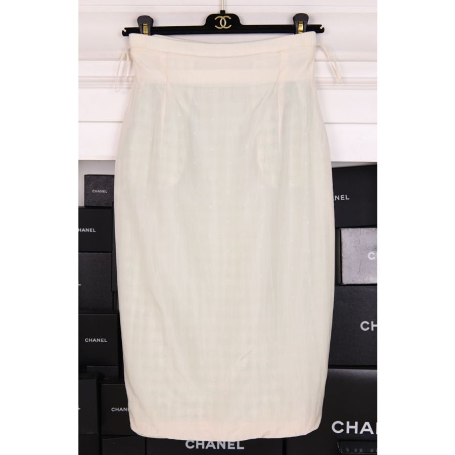 Chanel 92年秀款浅绿色格纹两口袋高腰半臀裙套装-4