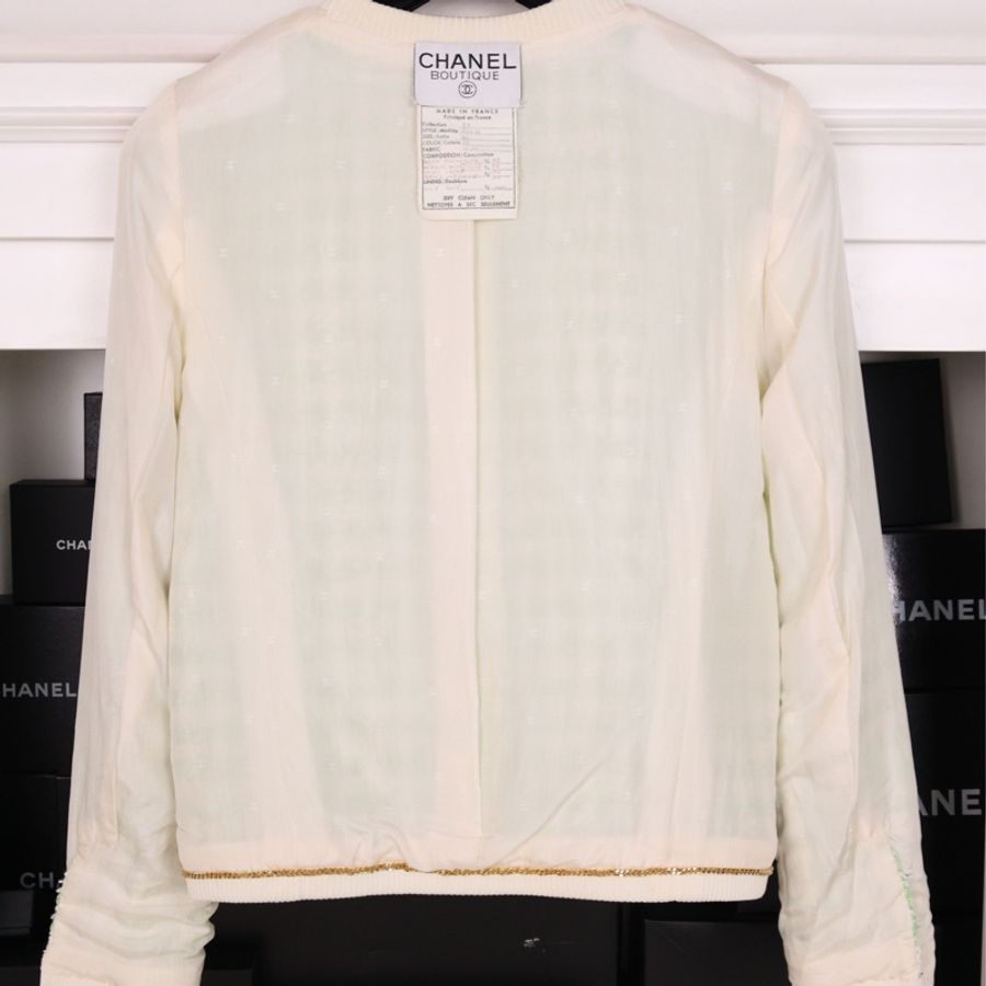 Chanel 92年秀款浅绿色格纹两口袋高腰半臀裙套装-6