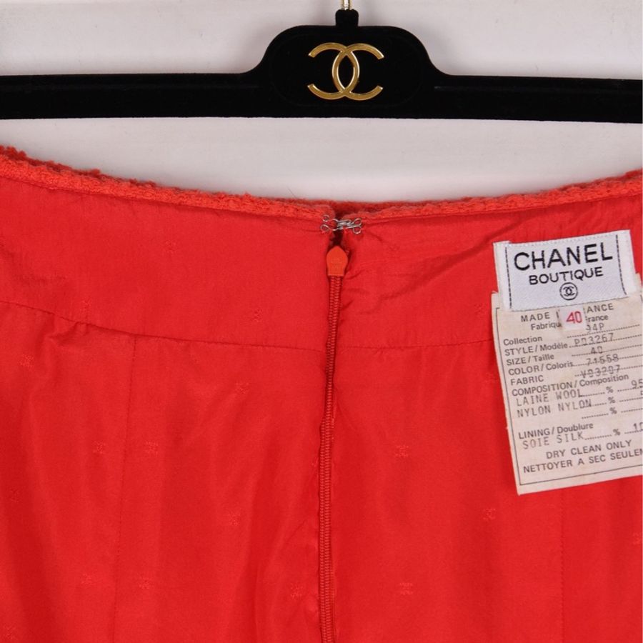 Chanel 94年蕾哈娜同款橘色电话线滚边两口袋外套半裙套装-27