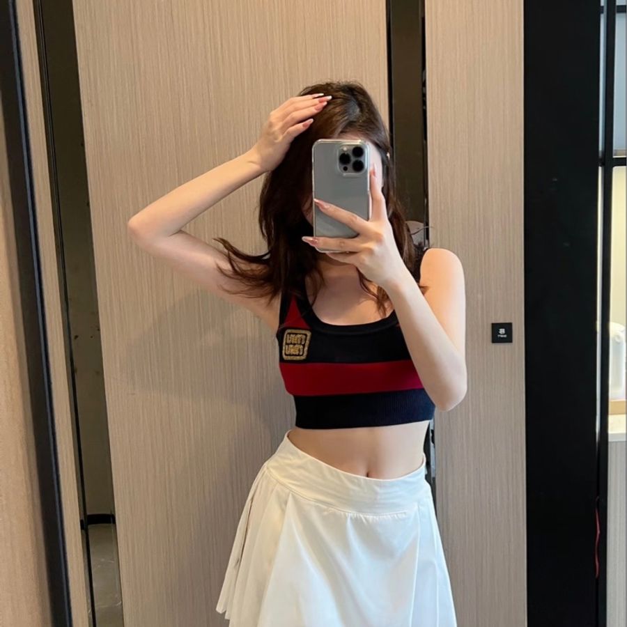 Miu Miu 紅黑橫紋針織短款背心-2