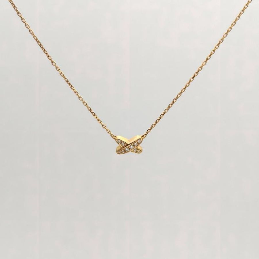 CHAUMET 18K玫瑰金鑽石JuxeDeLiens歡緣小叉項鏈滿鑽Mini-1