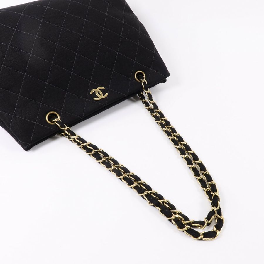 CHANEL 棉布Vintage Shoulder Bag鏈帶手挽肩背兩用袋-9