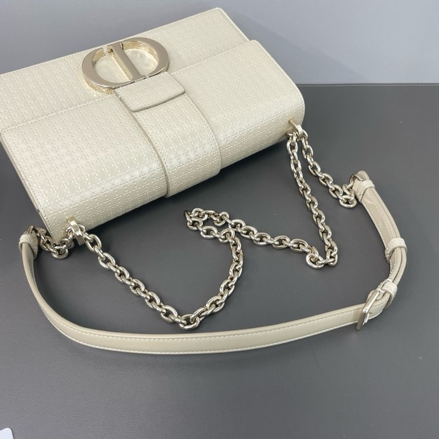 迪奧 Dior 蒙田Montaigne30 藤格紋銀色限量款亮面牛皮鏈條包 單肩斜挎-6