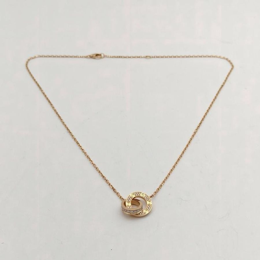 CARTIER LOVE雙環滿鑽項鏈餅環組合18K玫瑰金/鑽石-5