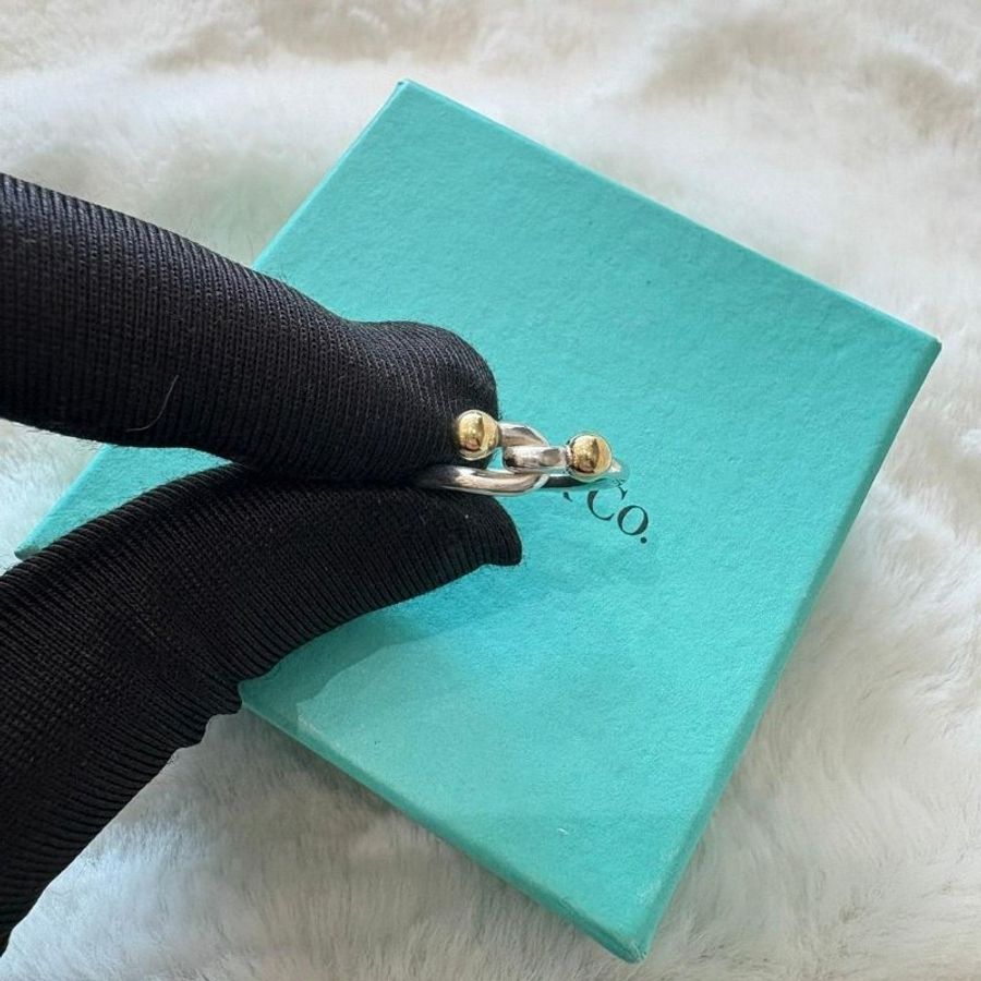 Tiffany&Co. 18K黃金珠扣925純銀線圈戒指-1