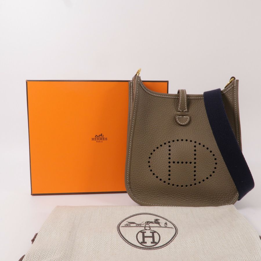 HERMES Clemence皮革Evelyne TPM肩背袋Etoupe-8