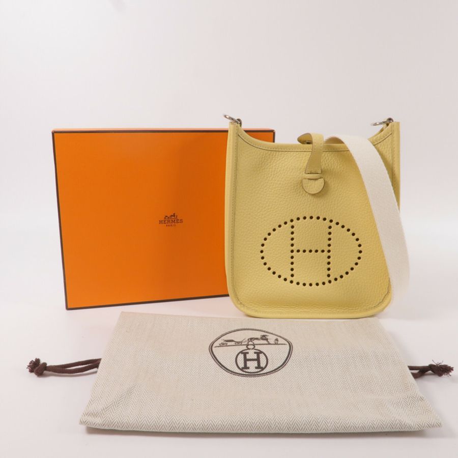 HERMES Clemence皮革Evelyne TPM肩背袋Jaune Poussin-8
