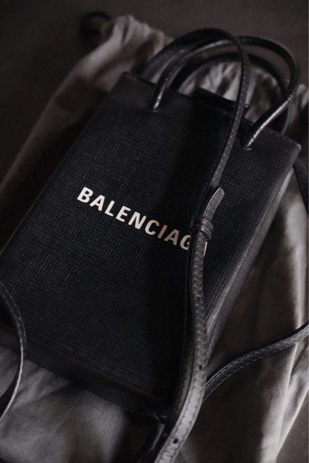 Balenciaga Shopping Phone Holder Bag 黑色 牛皮 手機包 斜背包 小廢包-0