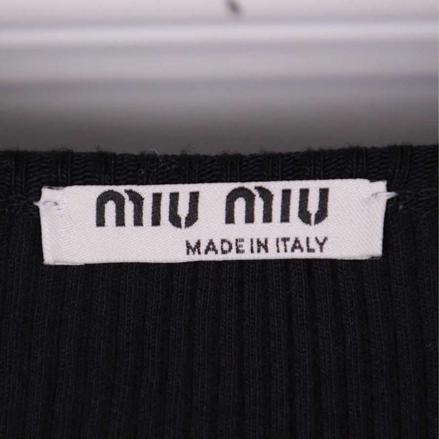 MIU MIU黑色针织流苏水钻滚边圆领上衣外套-12