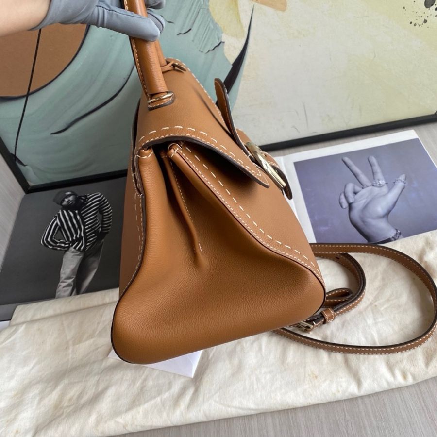 99新 Delvaux 德尔沃 焦糖色银扣 brilliant 横版外缝白线-10