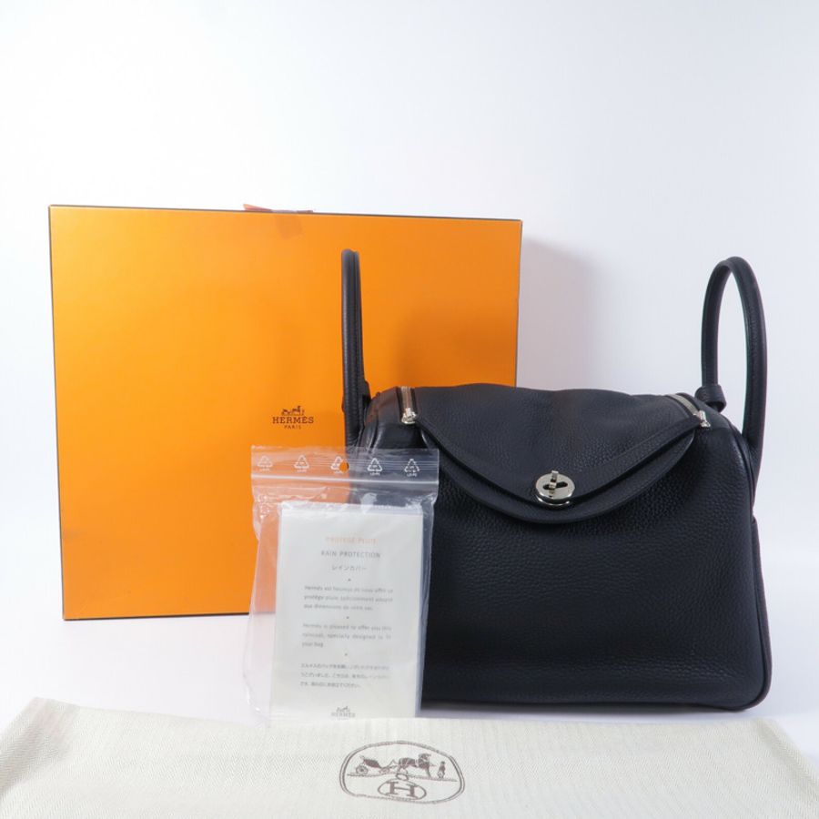 HERMES Clemence皮革Lindy 30手挽肩背兩用袋Noir-9