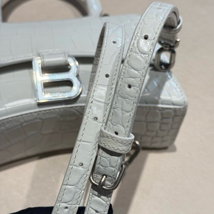 Balenciaga 巴黎世家 Xs 沙漏包手提包斜挎包 淺灰色 銀扣-8
