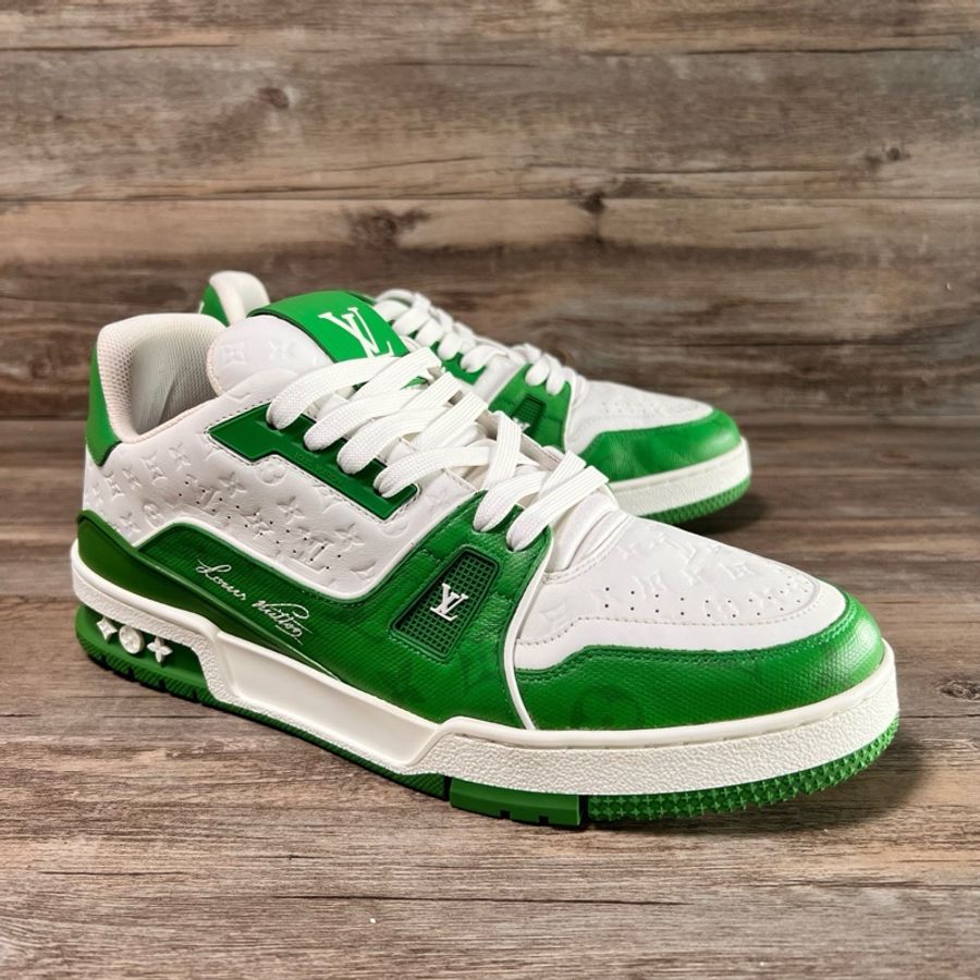 Louis Vuitton路易威登 trainer 白綠 暗紋浮雕滿印 42碼-1