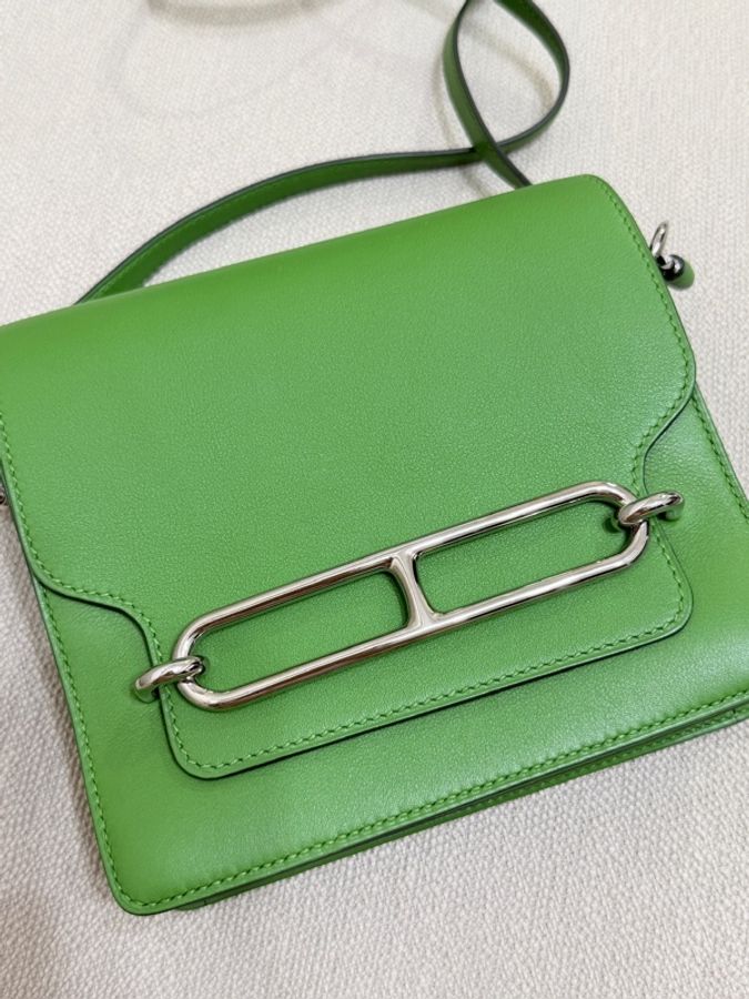 HERMES Evercolor皮革Roulis Mini銀扣肩背袋Vert Yucca-1