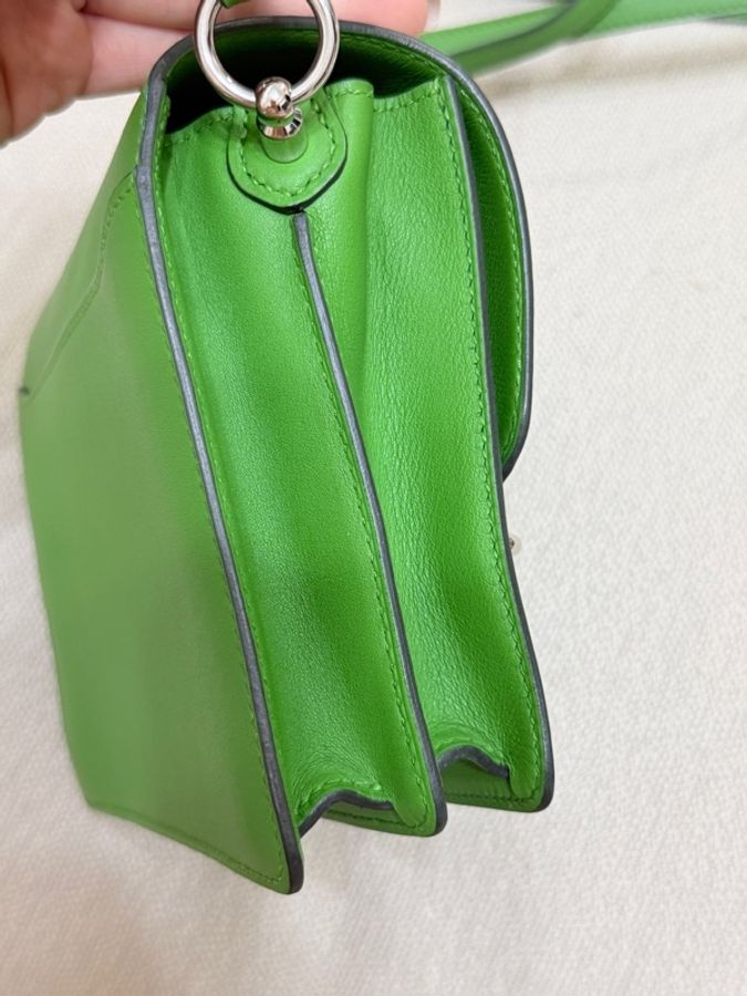 HERMES Evercolor皮革Roulis Mini銀扣肩背袋Vert Yucca-3