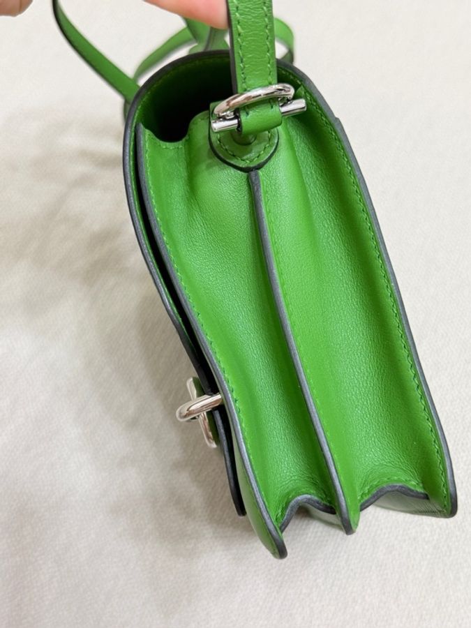 HERMES Evercolor皮革Roulis Mini銀扣肩背袋Vert Yucca-4
