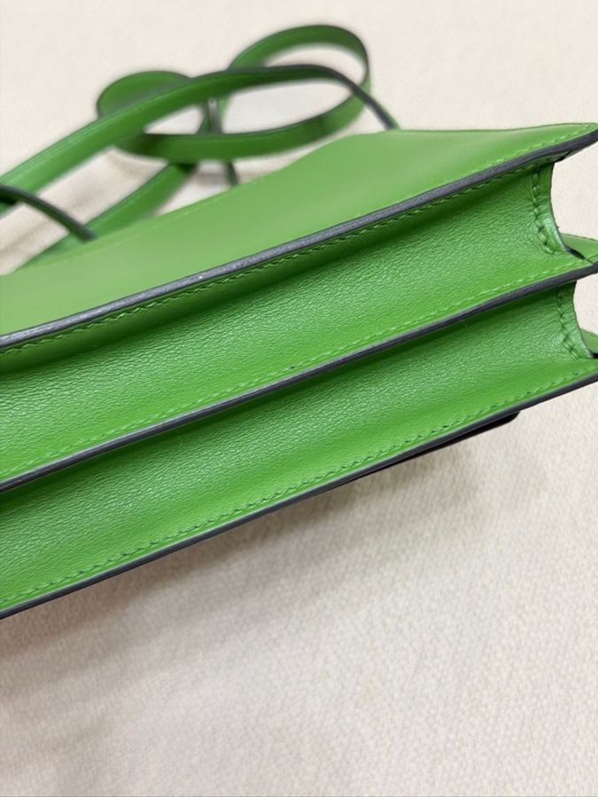 HERMES Evercolor皮革Roulis Mini銀扣肩背袋Vert Yucca-6