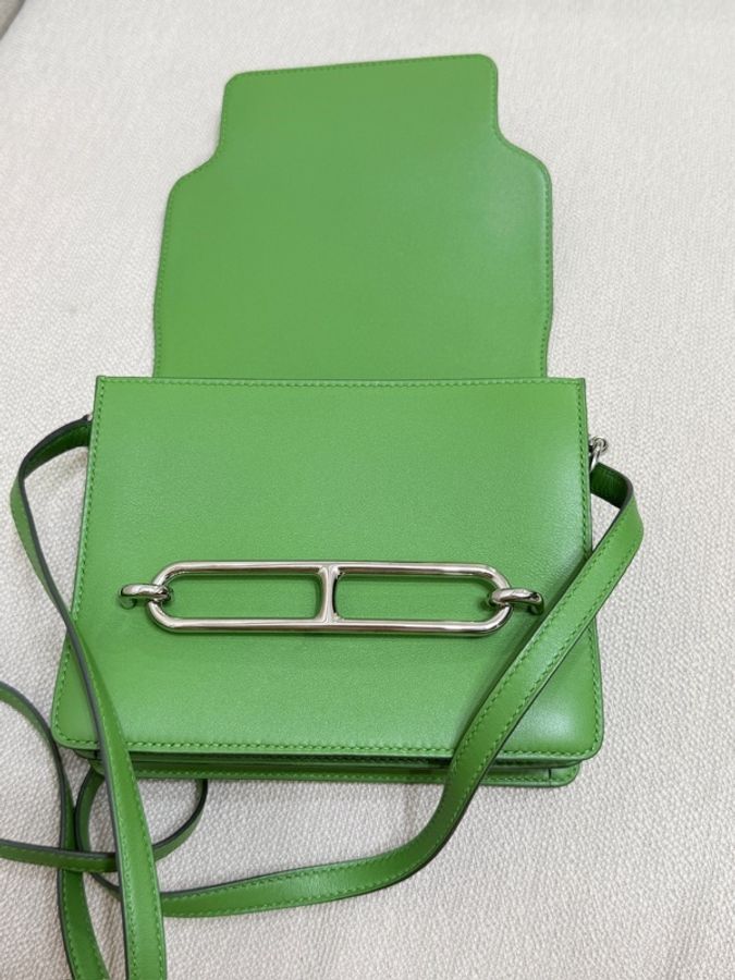 HERMES Evercolor皮革Roulis Mini銀扣肩背袋Vert Yucca-9